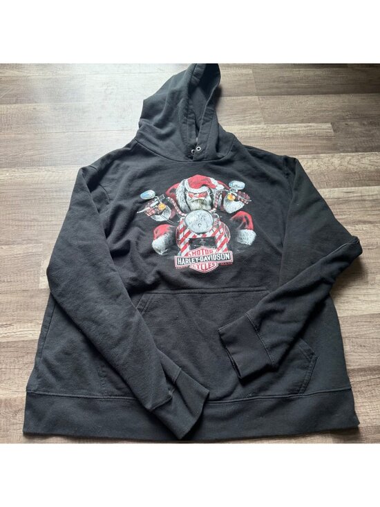 Harley-Davidson Other - Harley-Davidson Christmas Hoodie Santa Riding Motorcycle Black L